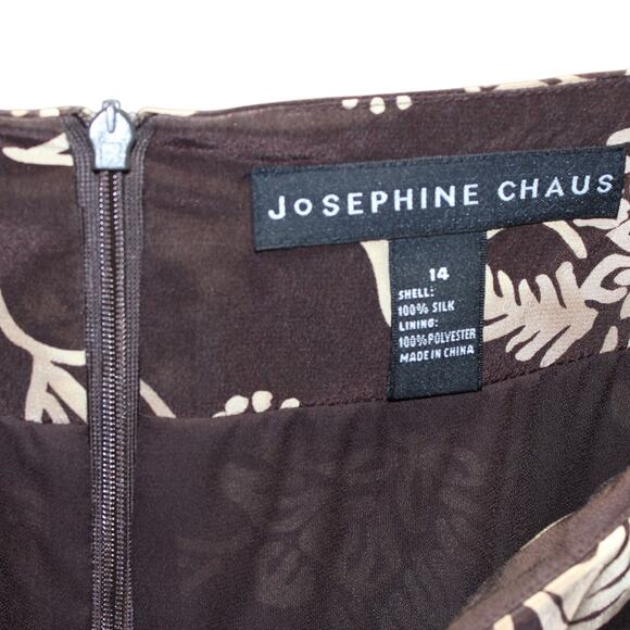 Vintage Josephine Chaus 100% Silk Brown Tan Floral Midi Skirt Size 14 - Picture 8 of 8